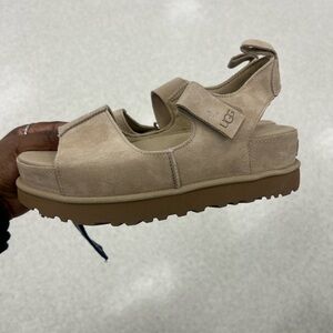 UGG Chestnut Platform Sandals with Navy Pull Tab